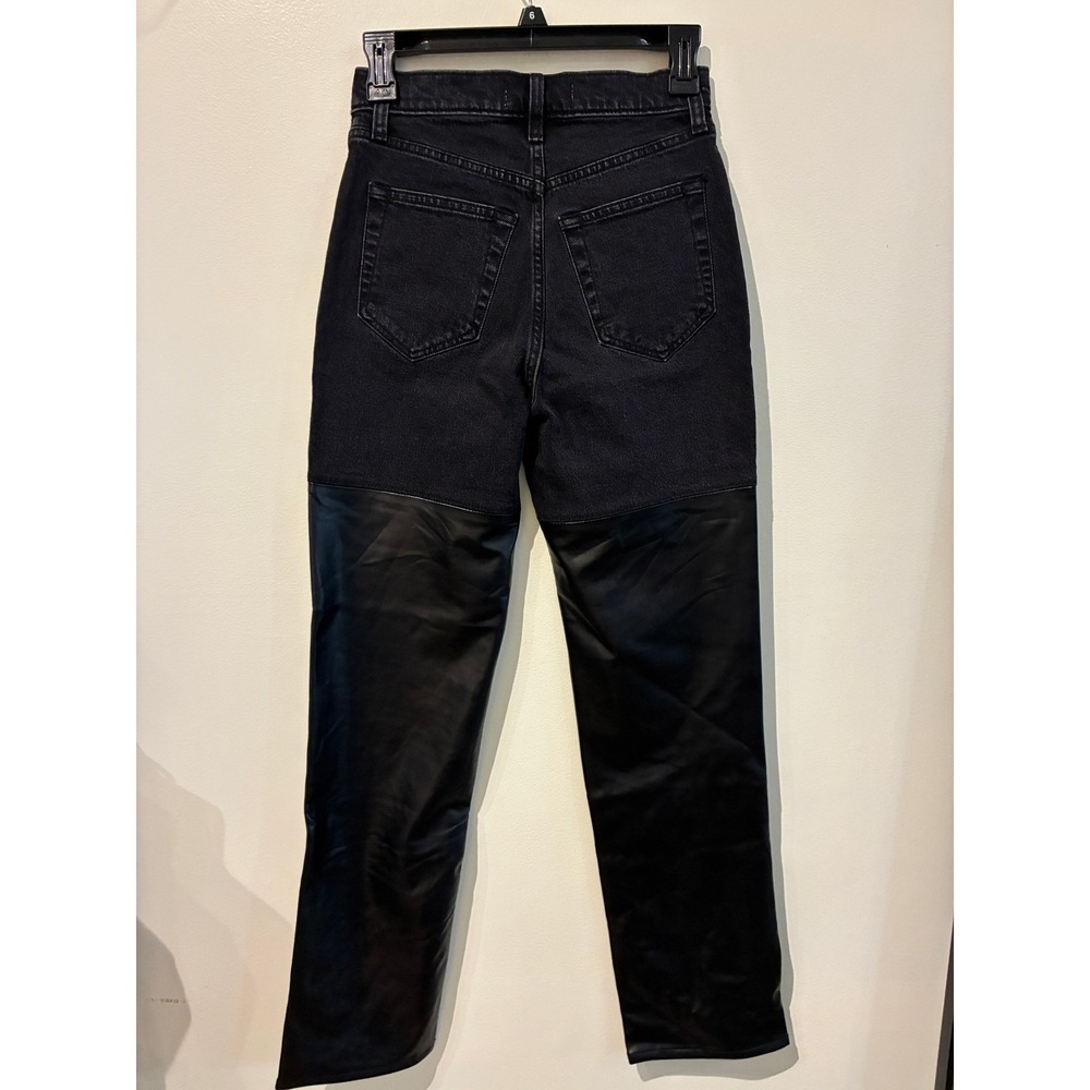 Abercrombie & Fitch 90s Ultra High Rise Faux Leather Denim Pants Black 25 0R - Picture 2 of 5